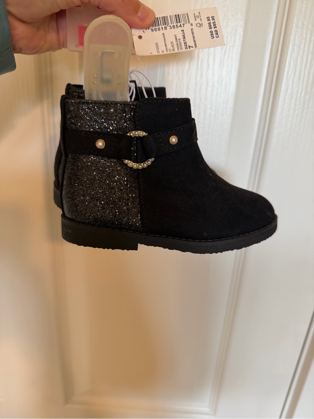 Girls Black Sparkle Ankle Boots with Decorative Buckle